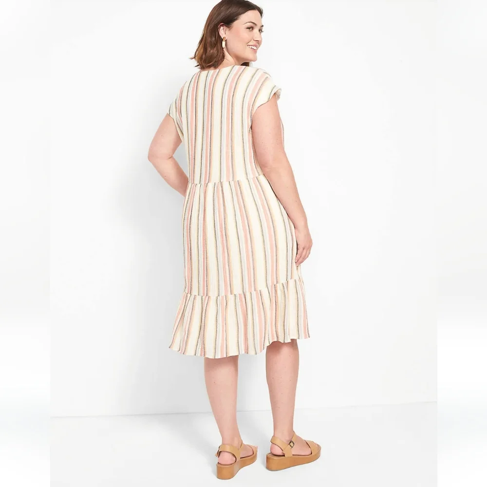 Lane Bryant Colorful Striped Lace-Up Neck Swing Dress Women's Plus Size 16 - Picture 2 of 10